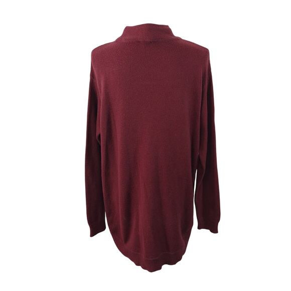 CHICO'S! RICH BURGUNDY RED COTTON BLEND MOCK NECK TUNIC LENGTH SWEATER! SZ M - Picture 5 of 9